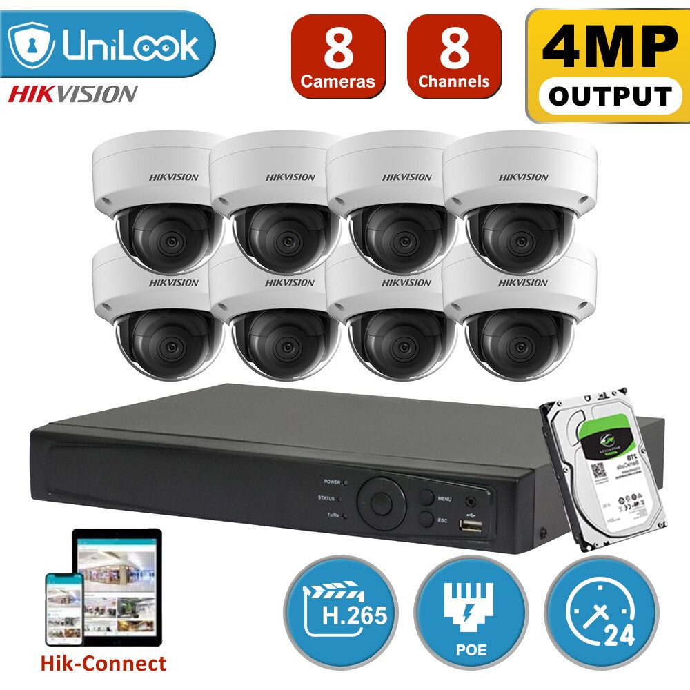 Hikvision CCTV Camera System 4MP POE IP Outdoor Camera 30m IR 8CH H.265+ NVR