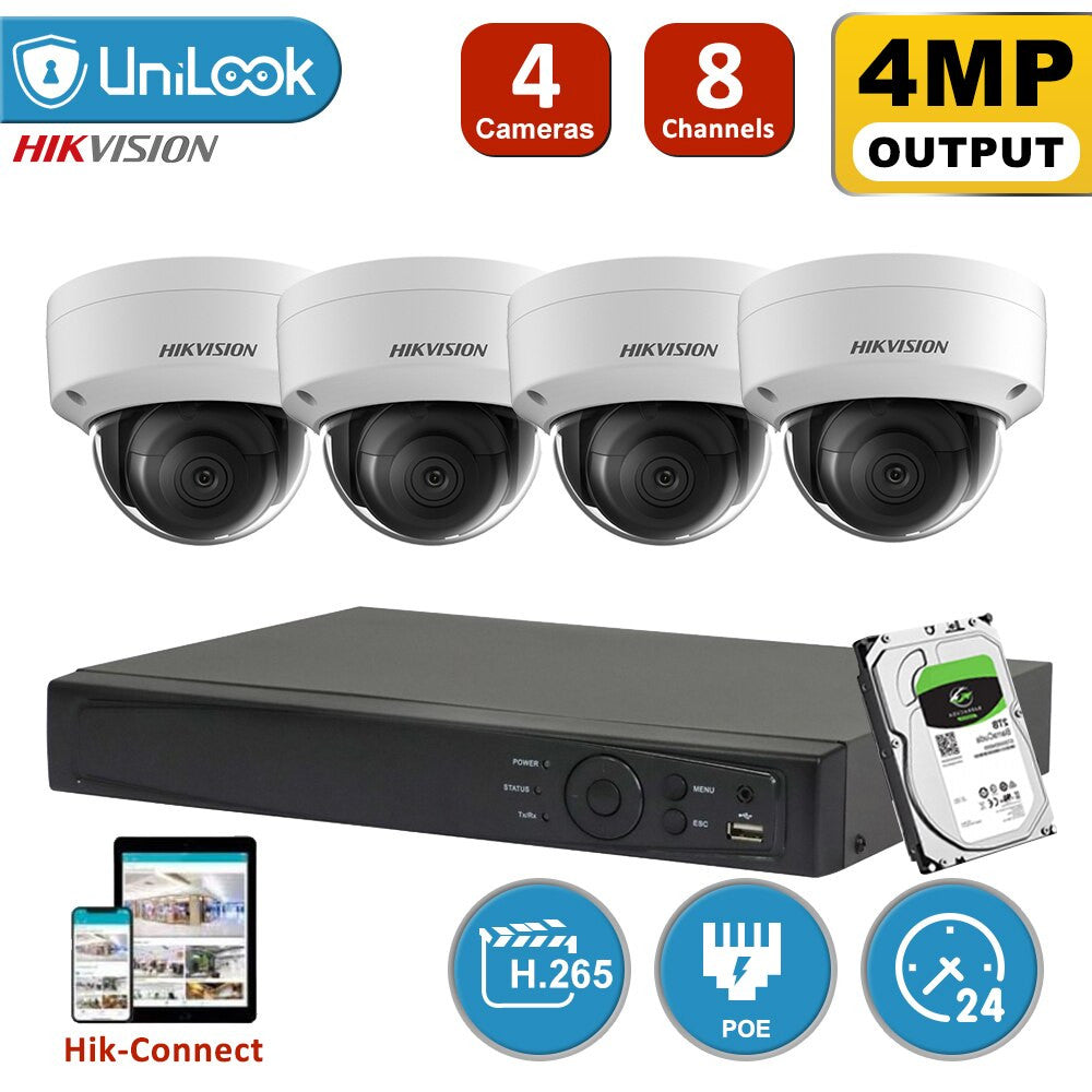 Hikvision CCTV Camera System 4MP POE IP Outdoor Camera 30m IR 8CH H.265+ NVR